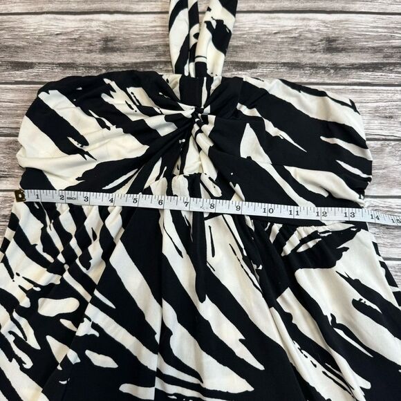 Apt 9 Women's Tropical Palm Fran Tie Halter Mini Dress M Med Medium Black Ivory - Picture 11 of 12